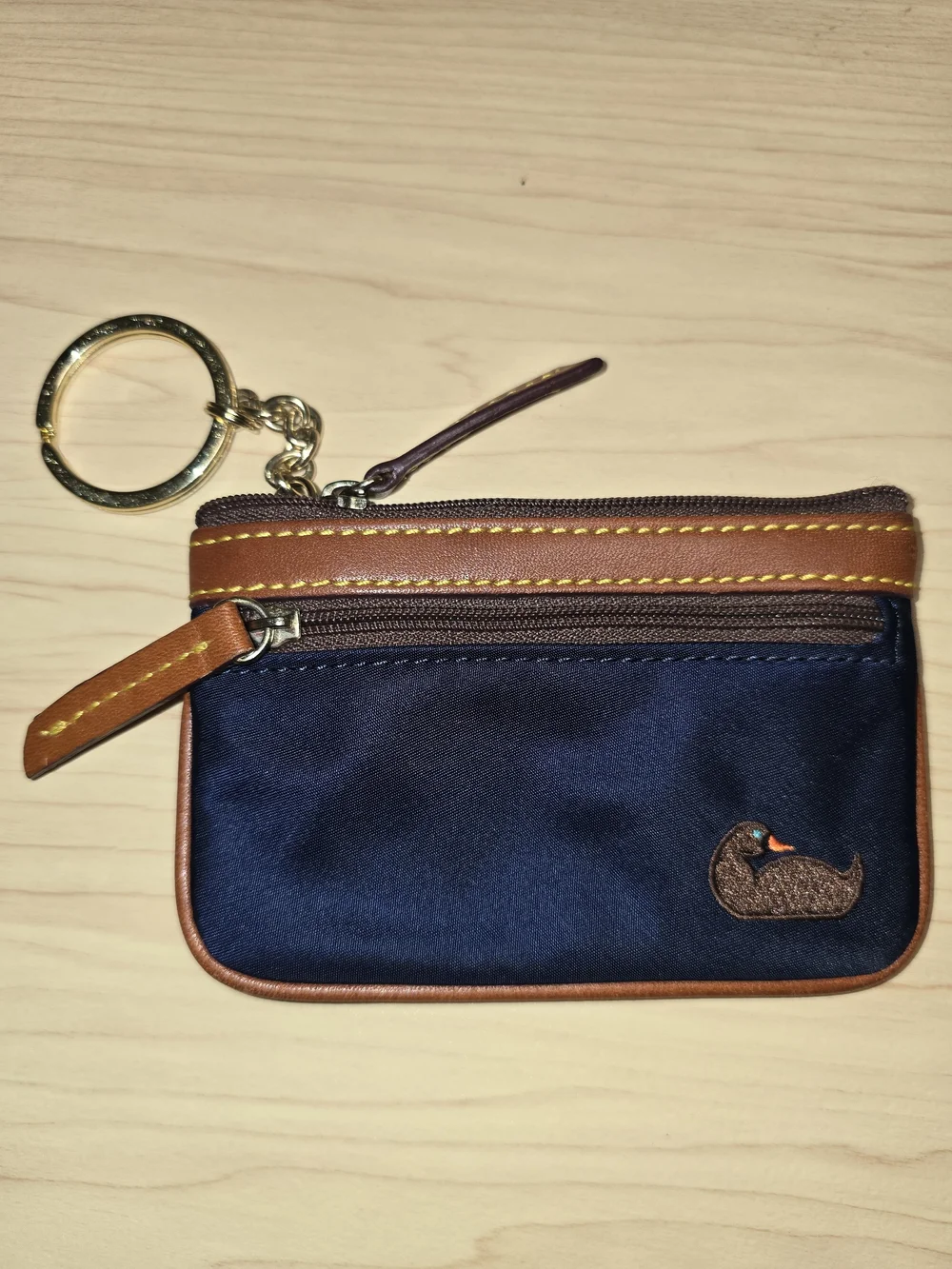 DOONEY & BOURKE Navy Blue Nylon Duck Coin Purse Card Pouch Keyring Pink Lining